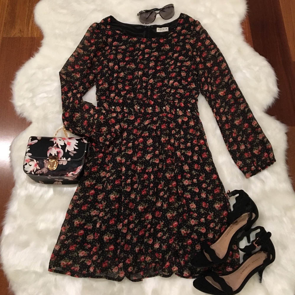 Lepsim Korean Floral prints long sleeve dress
